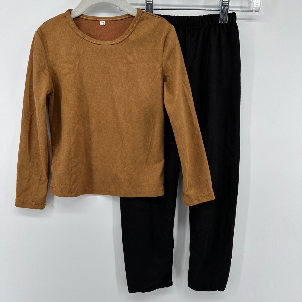 Kids Woodsman Costume Faux Suede Top and Leggings Set Brown Black Size 110